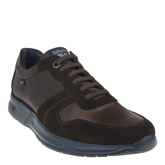 2000203401 Ανδρικό αθλητικό sneakers δετό δέρμα καφέ/μπλέ