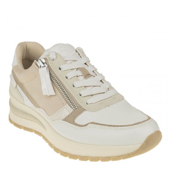 2000265701 Γυναικείο αθλητικό sneakers δετό μπέζ/λευκό