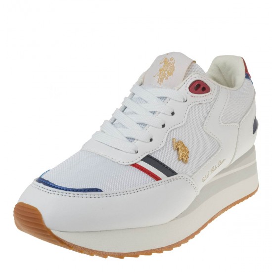 2000268601 Γυναικείο αθλητικό sneakers δετό λευκό/μπλέ/κόκκινο