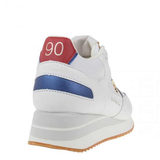 2000268601 Γυναικείο αθλητικό sneakers δετό λευκό/μπλέ/κόκκινο