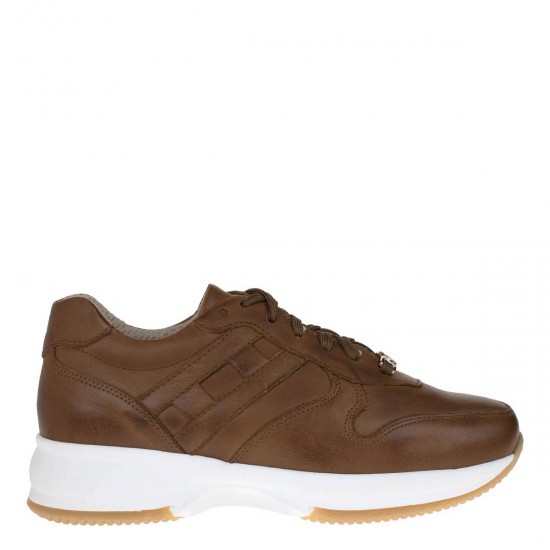 2000298802 Γυναικείο αθλητικό sneakers δετό δέρμα ταμπά σκ