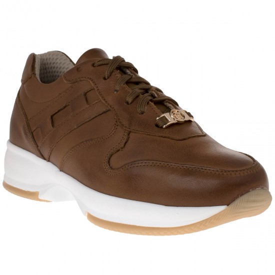2000298802 Γυναικείο αθλητικό sneakers δετό δέρμα ταμπά σκ