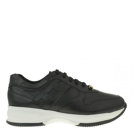 2000298901Γυναικείο αθλητικό sneakers δετό δέρμα μαύρο