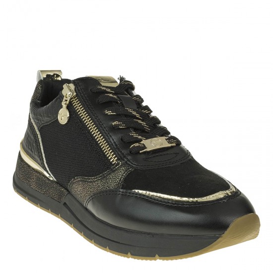 2000319501 Γυναικείο αθλητικό sneakers δετό μαύρο/χρυσό