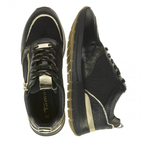 2000319501 Γυναικείο αθλητικό sneakers δετό μαύρο/χρυσό