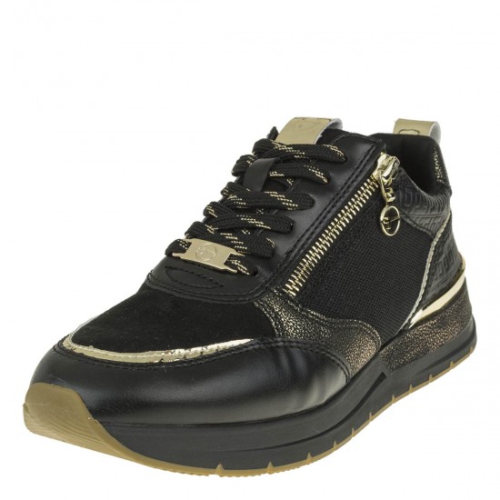 2000319501 Γυναικείο αθλητικό sneakers δετό μαύρο/χρυσό