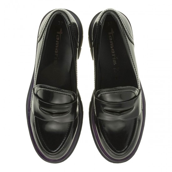 2000325601 Γυναικείο loafers mocassins χωστό μαύρο/μώβ