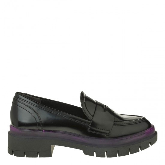 2000325601 Γυναικείο loafers mocassins χωστό μαύρο/μώβ