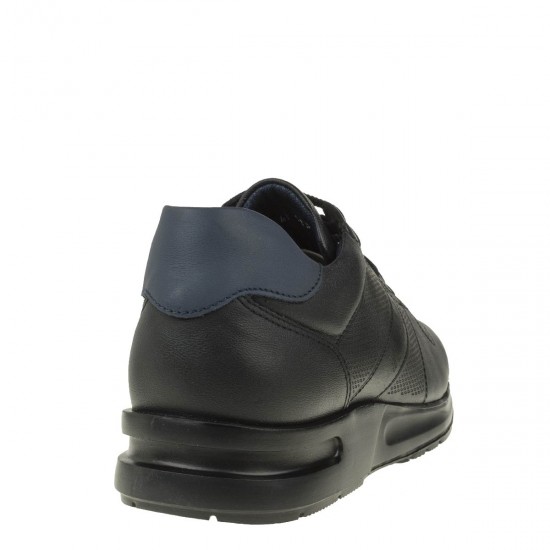 2000340101 Ανδρικό αθλητικό sneakers δετό δέρμα μαύρο/μπλέ