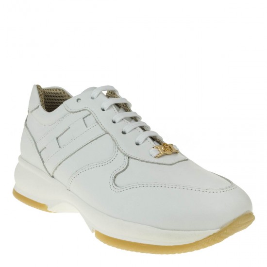 2000342501 Γυναικείο αθλητικό sneakers δετό δέρμα λευκό