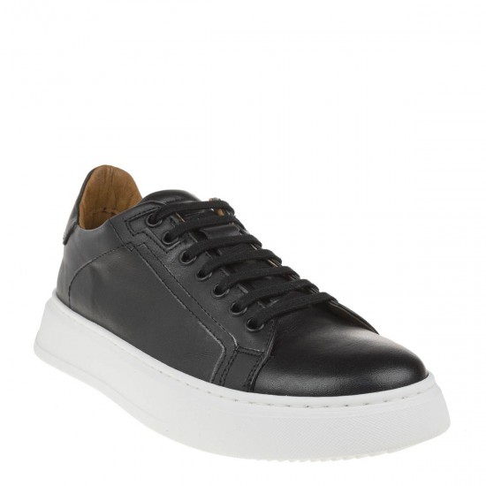 2000345501 Ανδρικό αθλητικό sneakers δετό δέρμα μαύρο