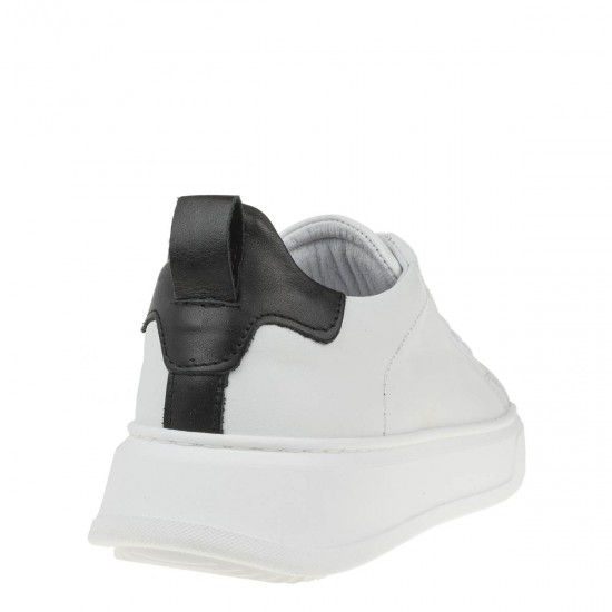 2000345502 Ανδρικό αθλητικό sneakers δετό δέρμα λευκό