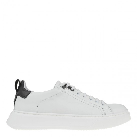 2000345502 Ανδρικό αθλητικό sneakers δετό δέρμα λευκό