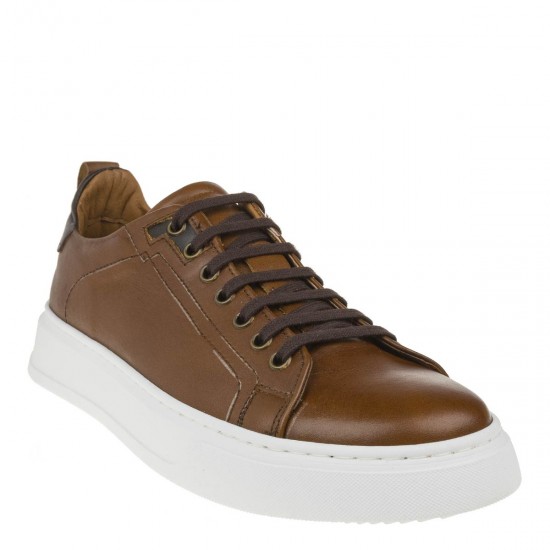 2000345503 Ανδρικό αθλητικό sneakers δετό δέρμα ταμπά