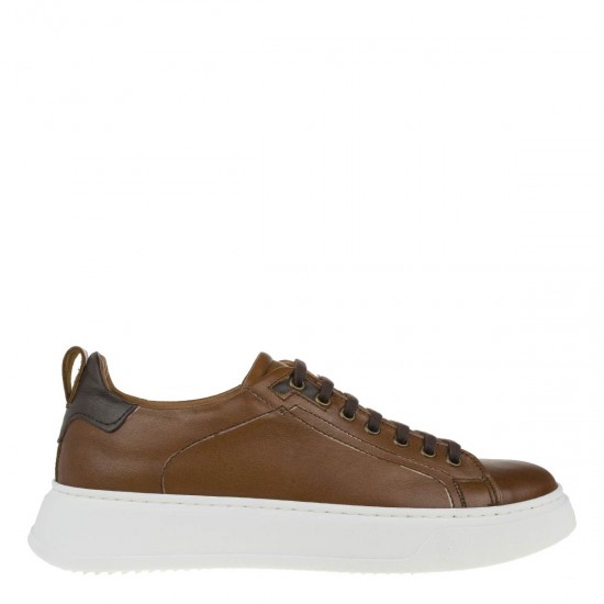 2000345503 Ανδρικό αθλητικό sneakers δετό δέρμα ταμπά