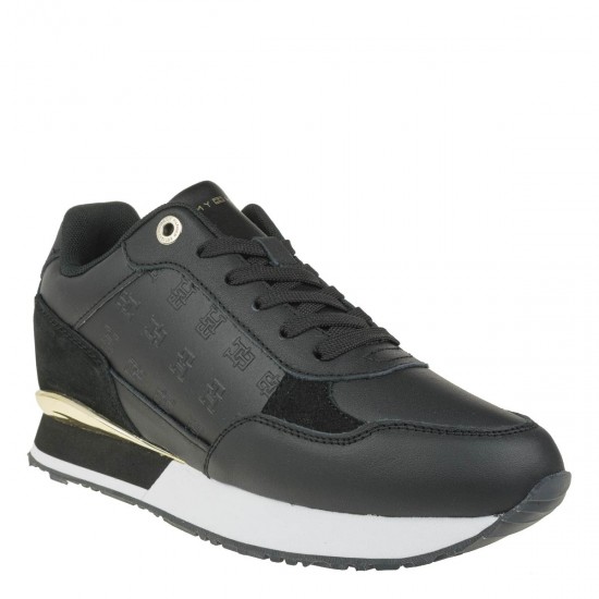 2000359901 Γυναικείο αθλητικό sneakers(μοδ.)δετό monograma μαύρο/χρυσό