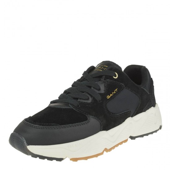 2000365301 Γυναικείο αθλητικό sneakers δετό δέρμα μαύρο