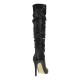 2000369001 Γυναικεία μπότα μυτερή σούρα γόνατο ελαστική μαύρη