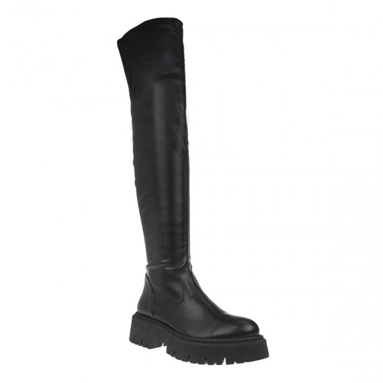 2000370101 Γυναικεία μπότα γόνατο ελαστική χαμηλή μάτ μαύρη