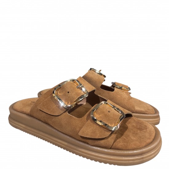 3000002203 Γυναικείο σανδάλι χαμηλό mules τοκάδες leathe nabuk ταμπά