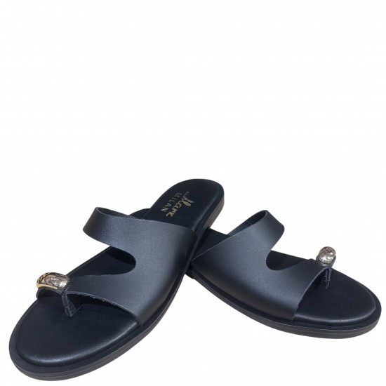 3000002601 Γυναικείο σανδάλι mules τσόκαρο φλάτ leather μαύρο