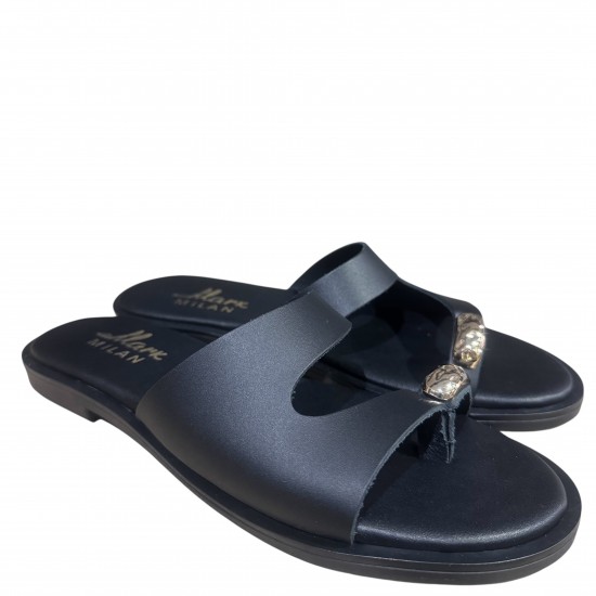 3000002601 Γυναικείο σανδάλι mules τσόκαρο φλάτ leather μαύρο