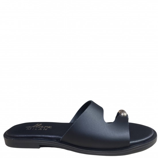 3000002601 Γυναικείο σανδάλι mules τσόκαρο φλάτ leather μαύρο