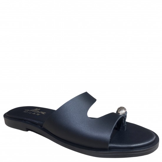 3000002601 Γυναικείο σανδάλι mules τσόκαρο φλάτ leather μαύρο