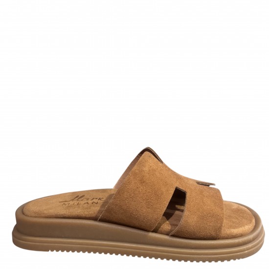 3000002902 Γυναικείο σανδάλι χαμηλό mules flatform nabuk leather ταμπά