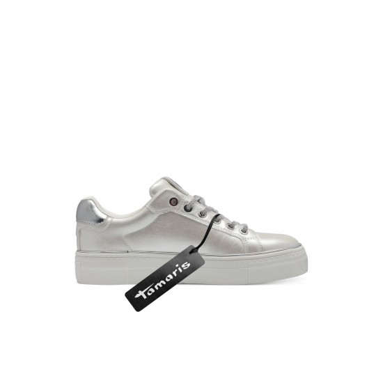 3000003201 Γυναικείο sneakers δετό μεταλιζέ λευκό(περλέ)ασημί