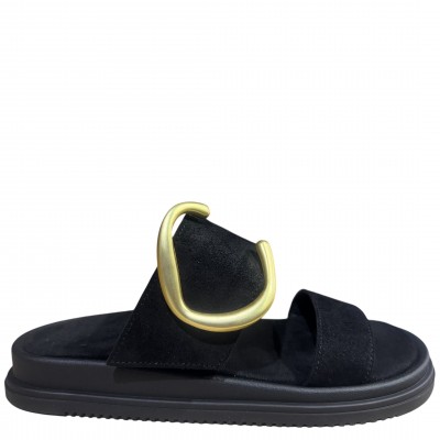 3000003401 Γυναικείο σανδάλι τσόκαρο φάσες nabuk leather μαύρο