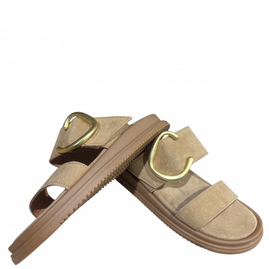 3000003402 Γυναικείο σανδάλι τσόκαρο φάσες nabuk leather μπέζ