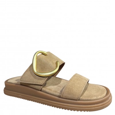 3000003402 Γυναικείο σανδάλι τσόκαρο φάσες nabuk leather μπέζ