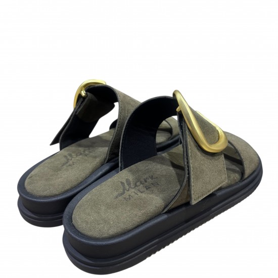 3000003404 Γυναικείο σανδάλι τσόκαρο φάσες nabuk leather λαδί