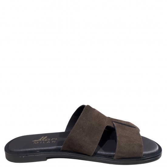 3000003603 Γυναικείο σανδάλι παντόφλα τσόακρο φλάτ nabuk leather καφέ