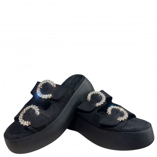 3000007501 Γυναικείο τσόκαρο flatform τρίπατο φάσες nabuk leather μαύρο