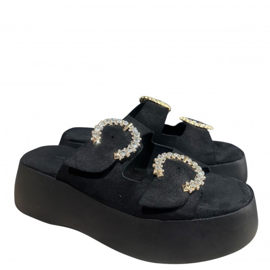 3000007501 Γυναικείο τσόκαρο flatform τρίπατο φάσες nabuk leather μαύρο