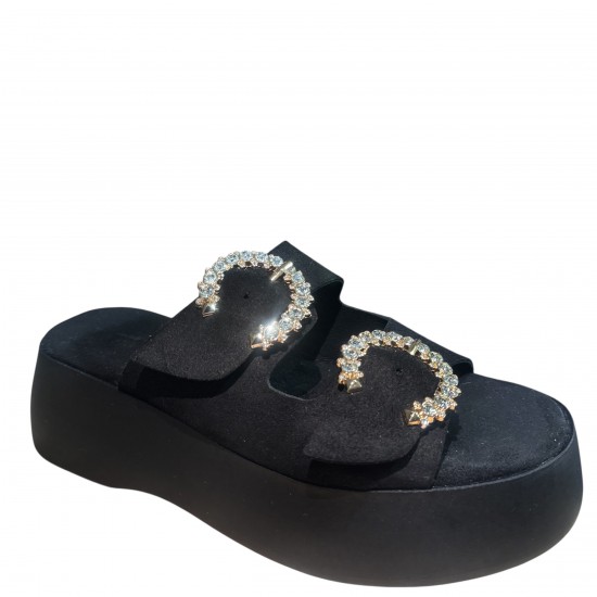 3000007501 Γυναικείο τσόκαρο flatform τρίπατο φάσες nabuk leather μαύρο