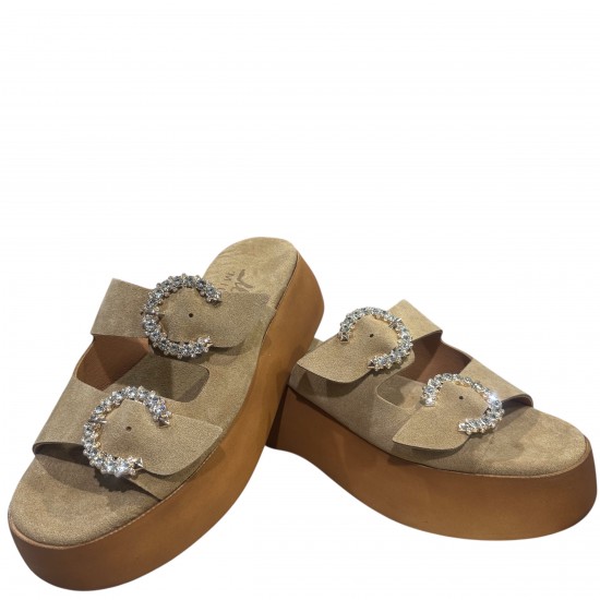 3000007503 Γυναικείο τσόκαρο flatform τρίπατο φάσες nabuk leather μπέζ