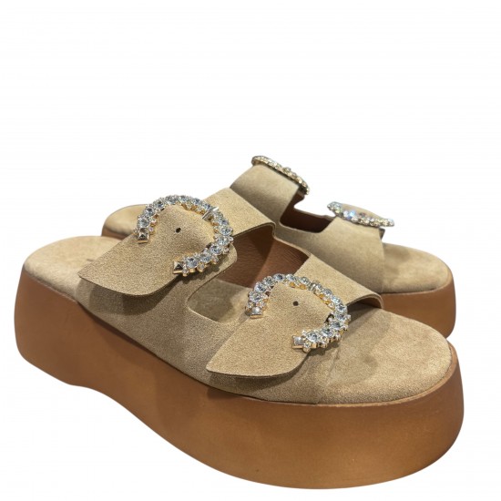 3000007503 Γυναικείο τσόκαρο flatform τρίπατο φάσες nabuk leather μπέζ