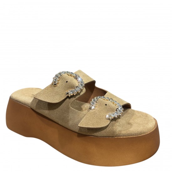 3000007503 Γυναικείο τσόκαρο flatform τρίπατο φάσες nabuk leather μπέζ