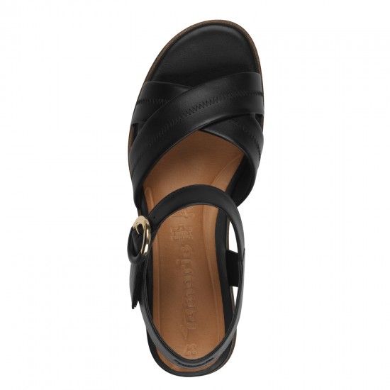 3000008101 Γυναικείο πέδιλο flatform tamaris χαμηλό δέρμα μαύρο