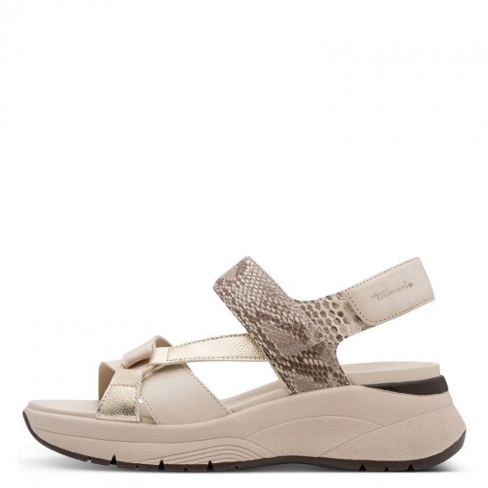3000010201 Γυναικείο πέδιλο σανδάλι flatform μεσαίο tamaris comfort δέρμα ivory comb