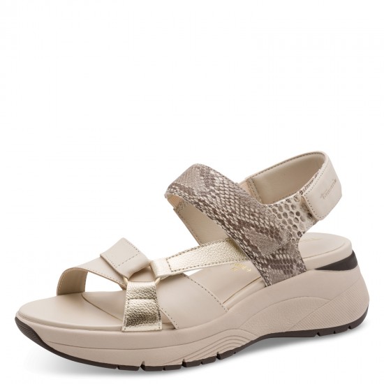 3000010201 Γυναικείο πέδιλο σανδάλι flatform μεσαίο tamaris comfort δέρμα ivory comb