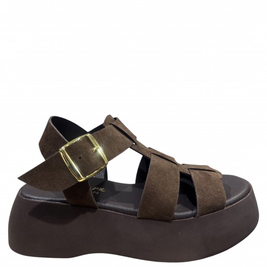 3000010402 Γυναικείο τσόκαρο flatform τρίπατο nabuk leather καφέ