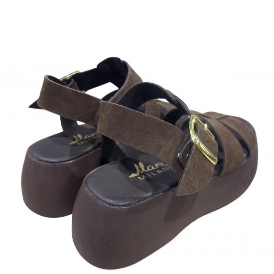 3000010402 Γυναικείο τσόκαρο flatform τρίπατο nabuk leather καφέ