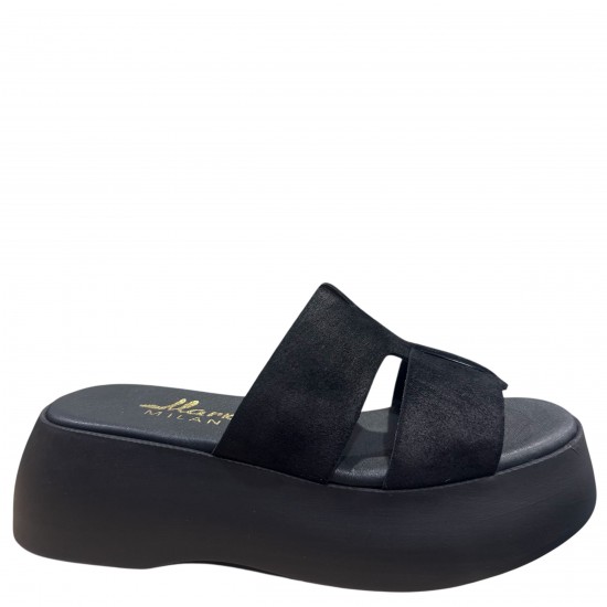3000010501 Γυναικείο τσόκαρο flatform τρίπατο nabuk leather μαύρο