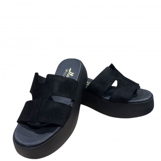 3000010501 Γυναικείο τσόκαρο flatform τρίπατο nabuk leather μαύρο