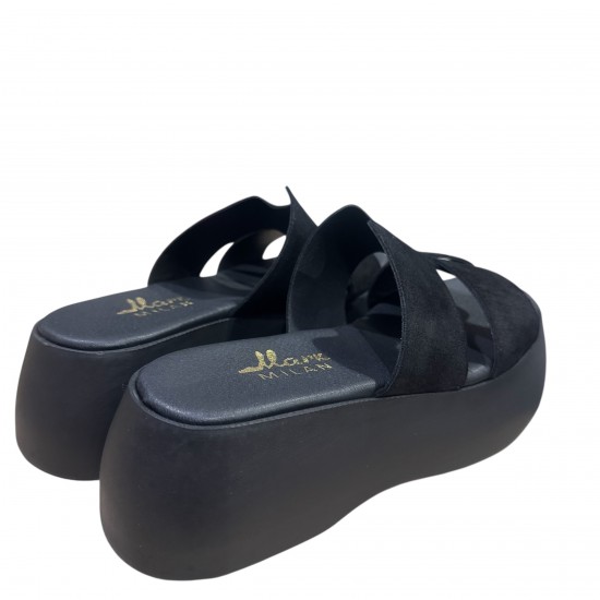 3000010501 Γυναικείο τσόκαρο flatform τρίπατο nabuk leather μαύρο