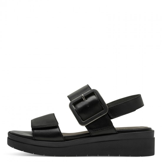 3000011102 Γυναικείο πέδιλο flatform tamaris comfort  δέρμα μαύρο